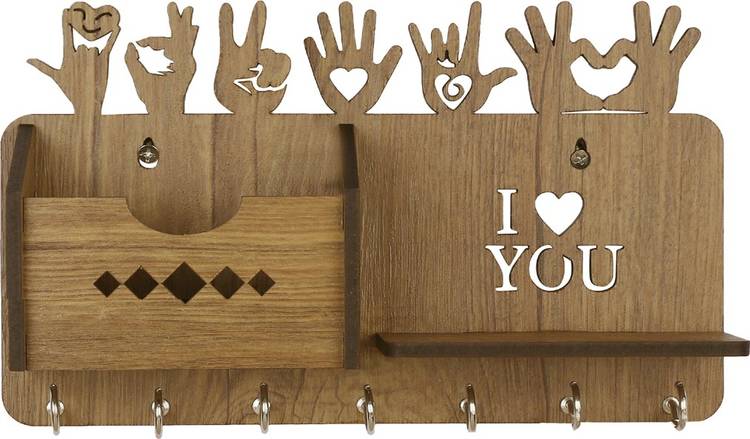 Sehaz Artworks Love-Sign-WT-KeyHolder Wood Key Holder