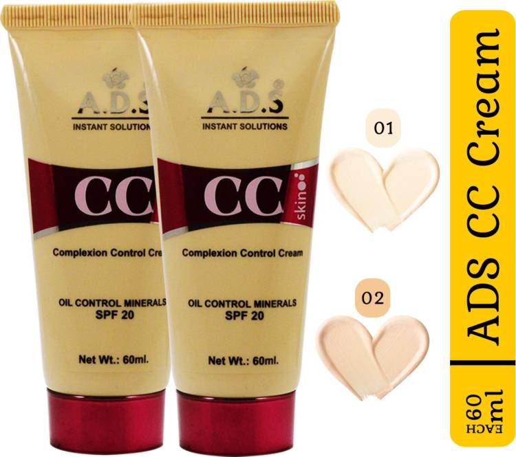 ads SPF-20 CC Cream-A1676-01-02 Pack of 2 With Skin Whitening Cream 20ml Foundation Price in India