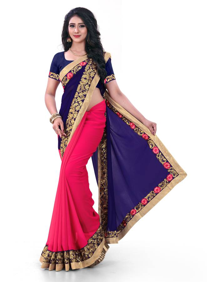 Embroidered Daily Wear Poly Georgette Saree