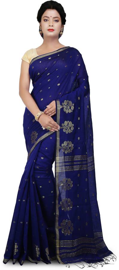 Woven, Self Design Handloom Silk Blend, Pure Cotton Saree