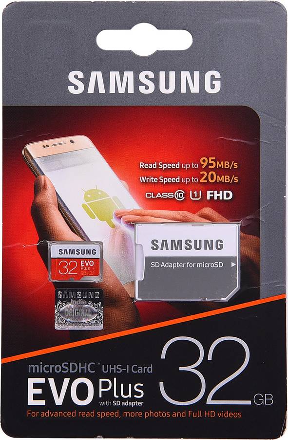 Samsung EVO Plus with SD adapter 32 GB MicroSDHC Class 10 95 MB/s  Memory Card