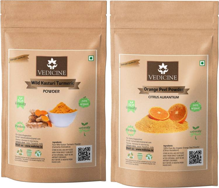 VEDICINE Wild kasturi Turmeric Amba Haldi Manjal & Orange Peel Powder for face pack Price in India