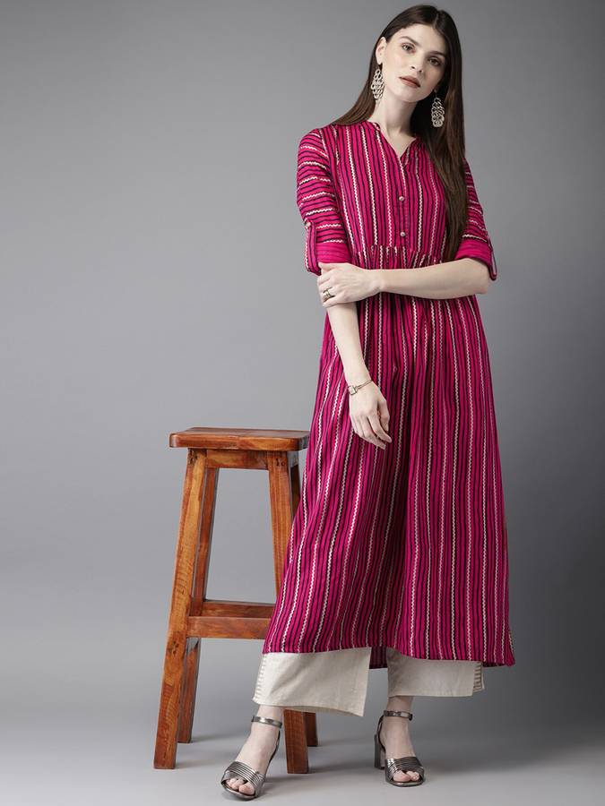 Women Striped Viscose Blend A-line Kurta