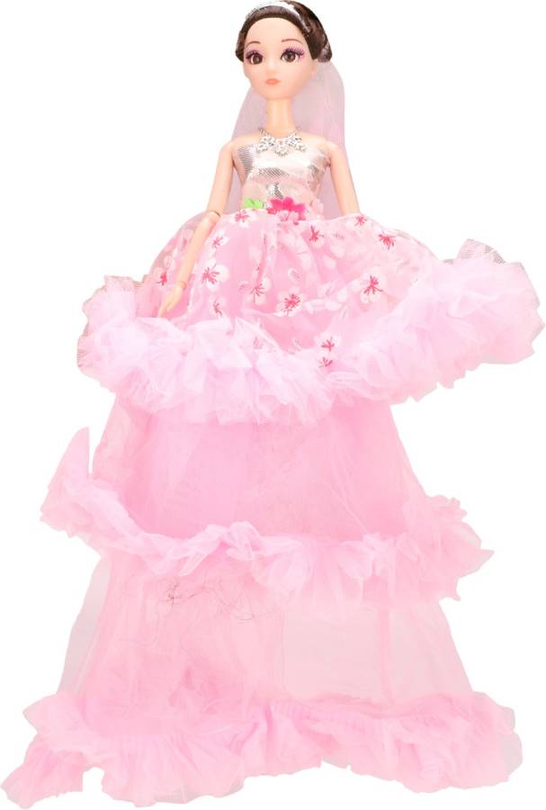 Johnnie Boy Fashion Doll black hair In Beautiful Net Dress And Movable Arms ( baby pink )