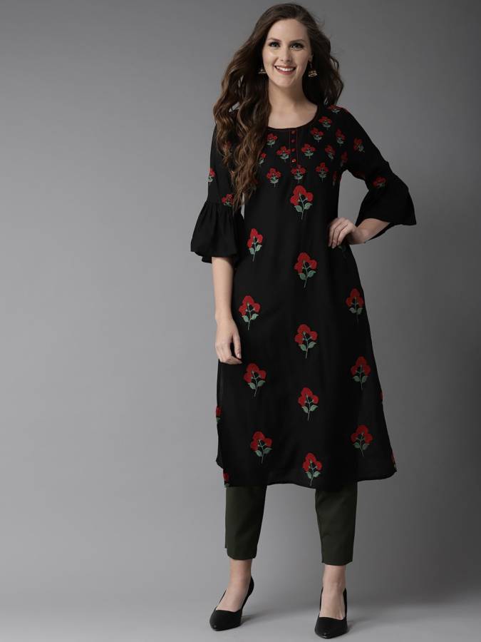 Women Floral Print Viscose Blend Straight Kurta