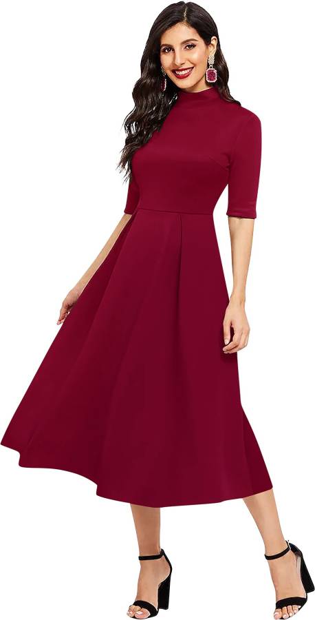 Women Fit and Flare Maroon Dress