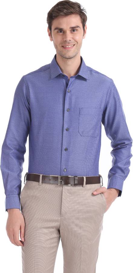 Men Regular Fit Self Design Spread Collar Formal Shirt