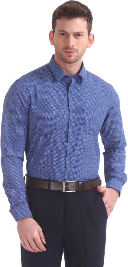 Men Slim Fit Printed Cut Away Collar Formal Shirt