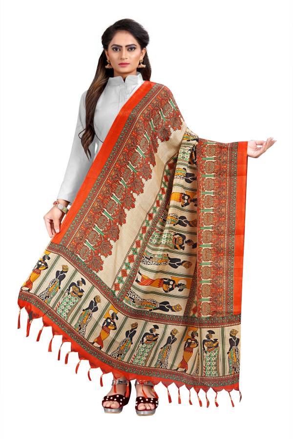 Khadi Silk Printed Orange Women Dupatta