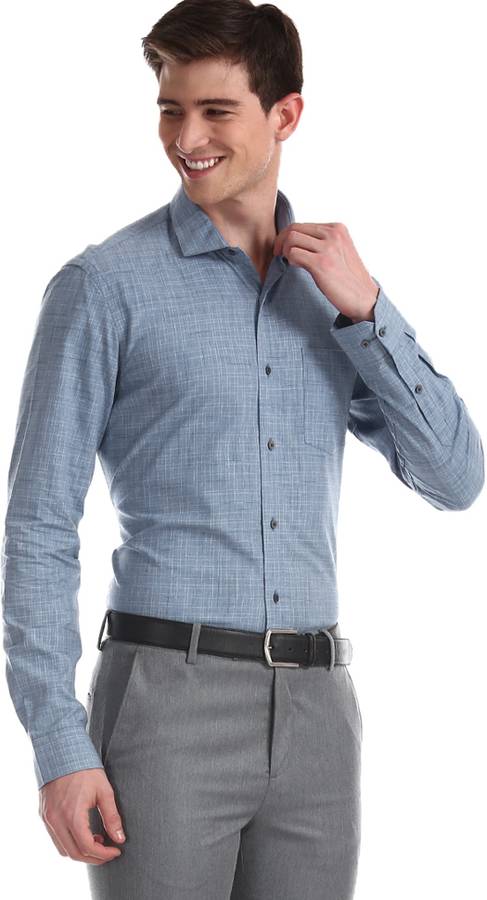 Men Slim Fit Self Design Cut Away Collar Formal Shirt