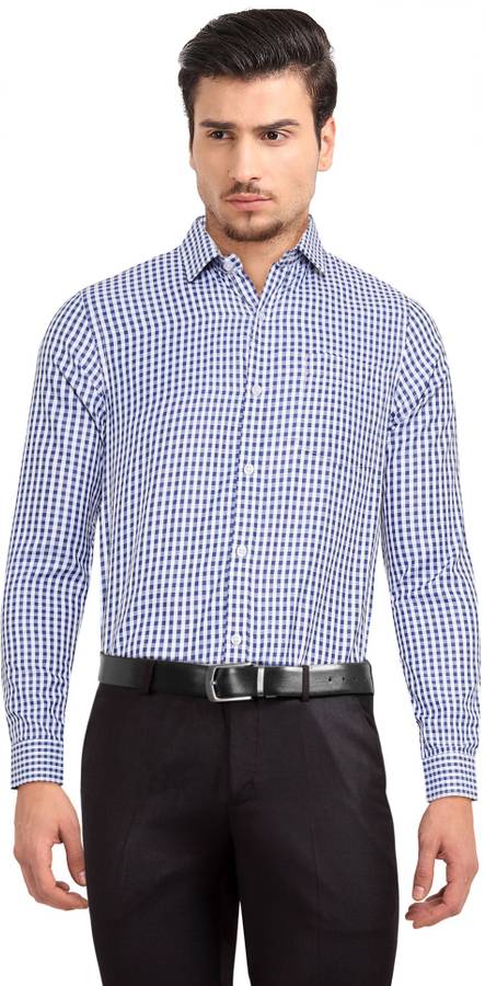 Men Regular Fit Checkered Cut Away Collar Formal Shirt