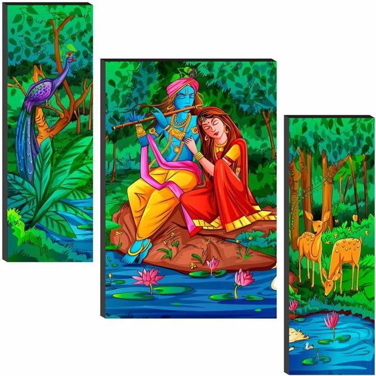 SAF Radha Krishna Set of 3 6MM MDF Panel Painting Digital Reprint 24 inch x 18 inch Painting