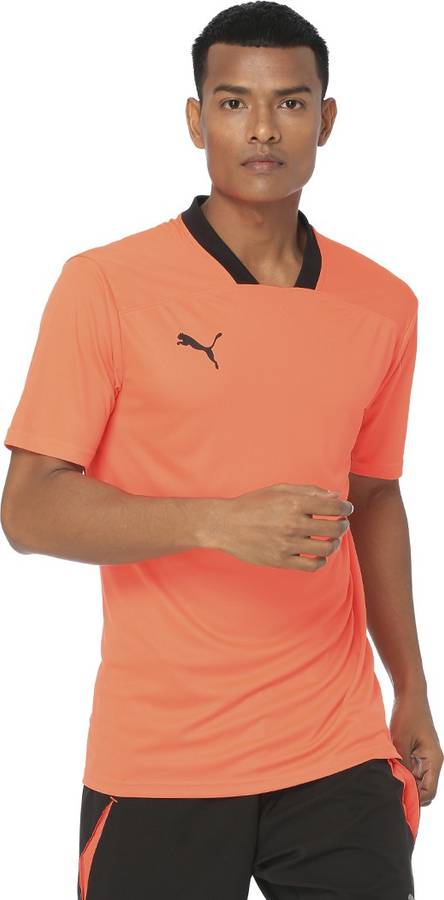 Solid Men Mandarin Collar Orange T-Shirt