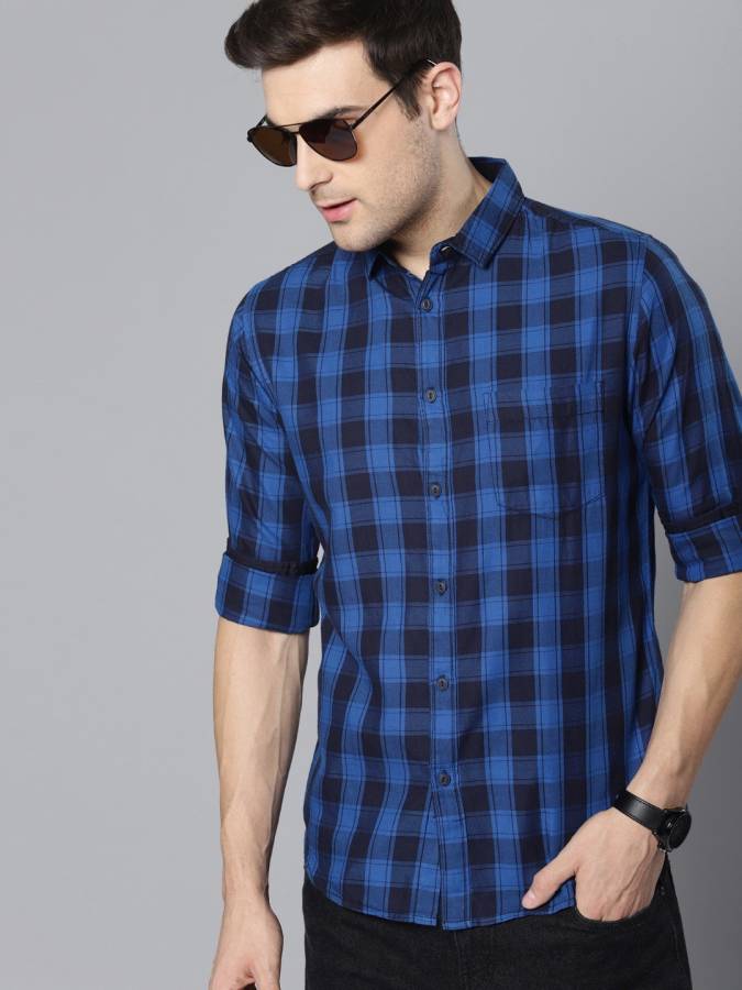 Men Slim Fit Checkered Slim Collar Casual Shirt Price in India