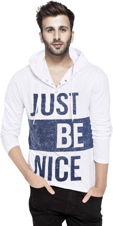 Printed Men Hooded Neck White T-Shirt Price in India
