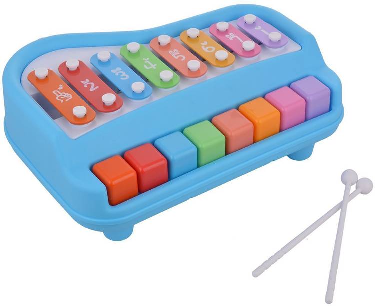 Goyal's Musical Big Size 8 Keys Xylophone Cum Piano, Non-Battery Toy for Kids - Blue