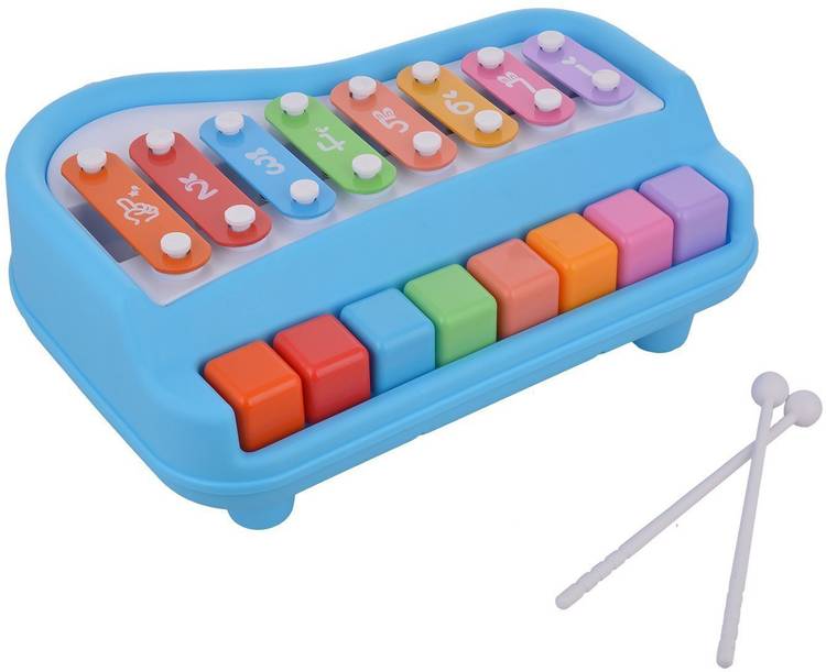 Goyal's Musical Big Size 8 Keys Xylophone Cum Piano, Non-Battery Toy for Kids - Blue