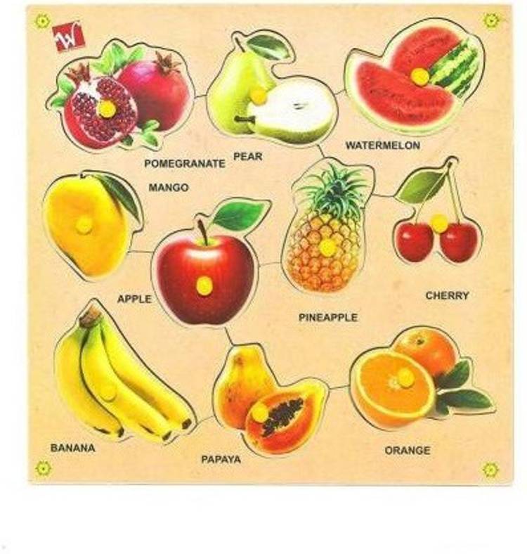 Kude Collection Wooden Fruit Puzzle Picture Board With Peg Knobs (8 Pieces)
