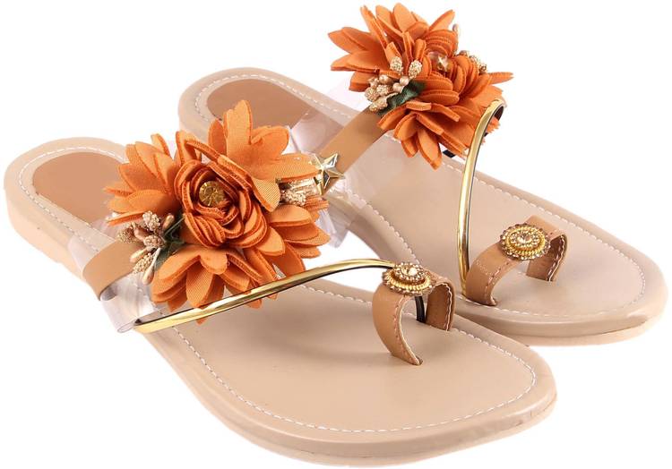 Women Orange Flats Sandal Price in India