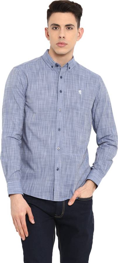 Men Regular Fit Self Design Button Down Collar Casual Shirt
