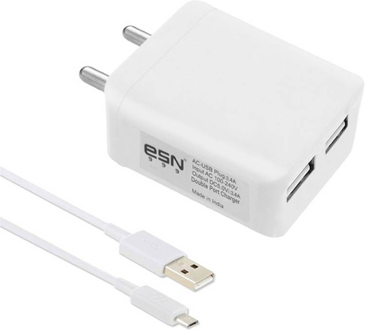 ESN 999 EN-111 Dual Port 3.4A FUSB Cable 3.4 A Multiport Mobile Charger with Detachable Cable