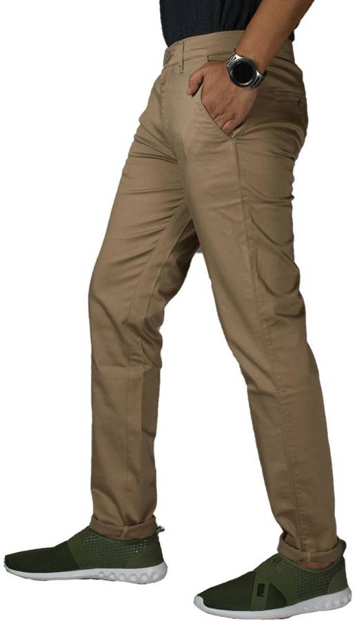 Slim Fit Men Beige Cotton Lycra Blend Trousers