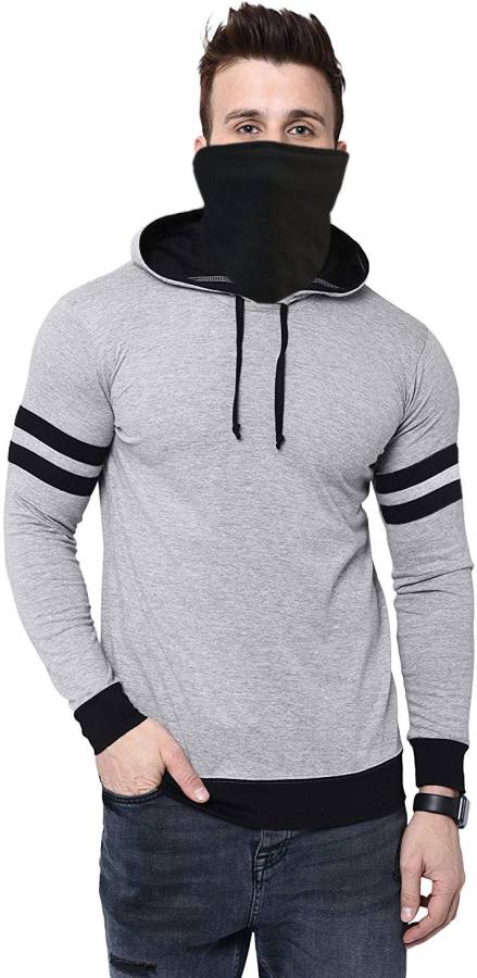 Solid Men Hooded Neck Grey T-Shirt Price in India