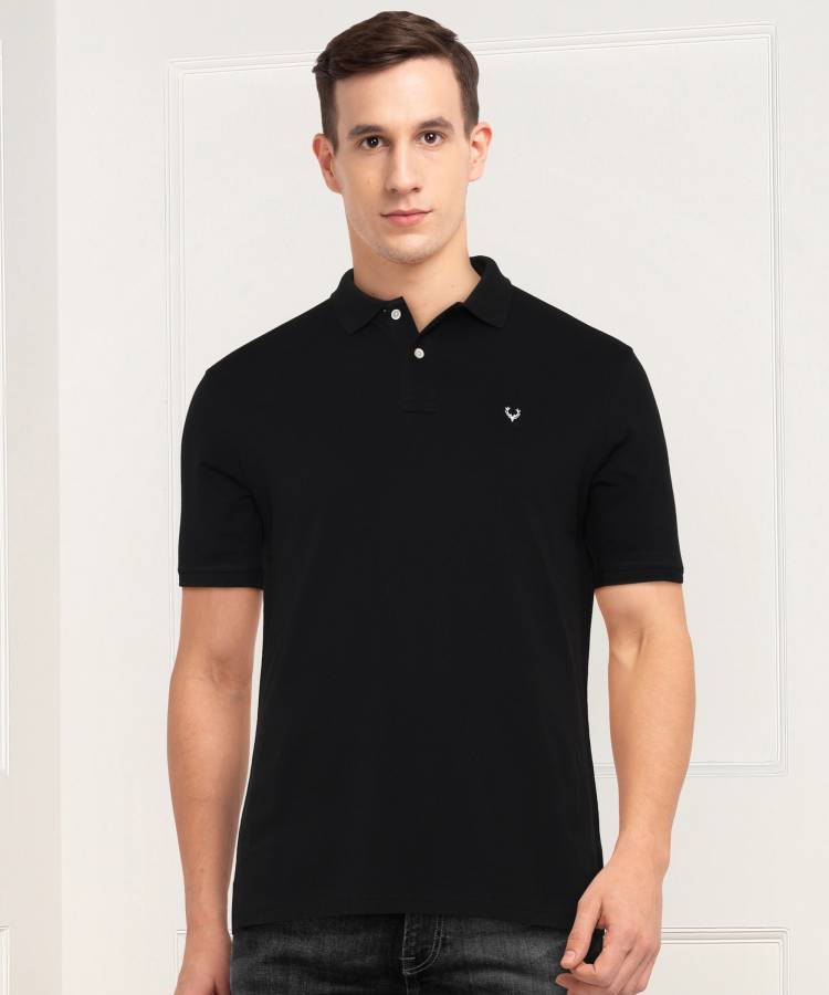 Solid Men Polo Neck Black T-Shirt Price in India