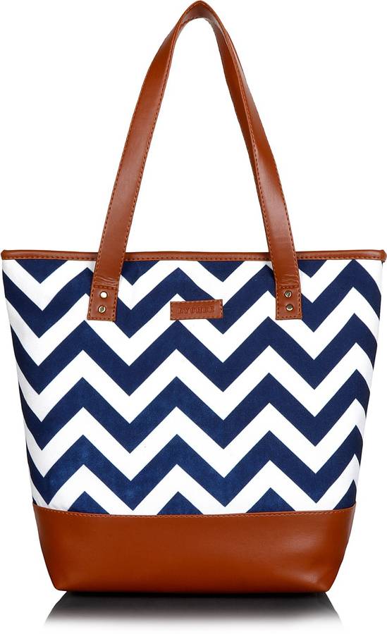 Women White, Blue, Brown Tote