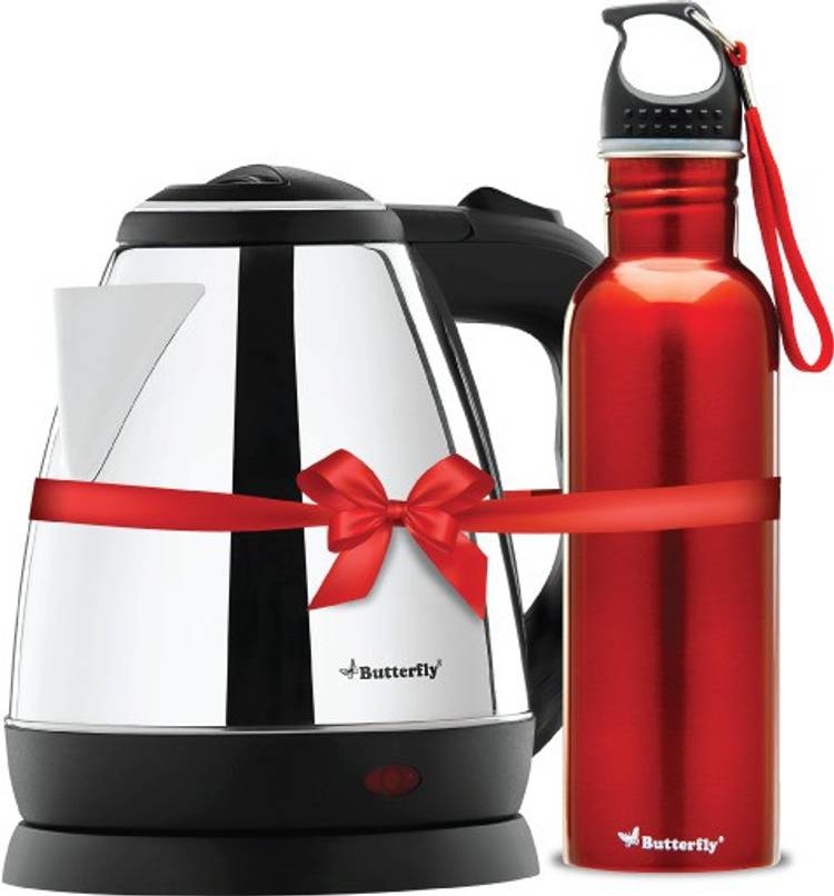 Butterfly Rapid Electric Kettle (1.5 L, Black) & Eco750 ml water bottle