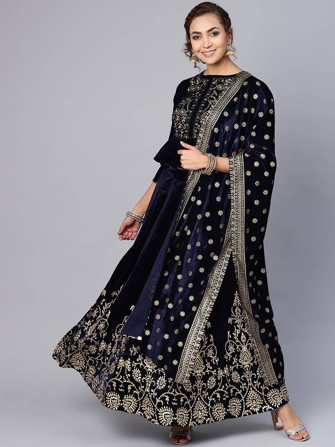 Velvet Applique Dark Blue Women Dupatta