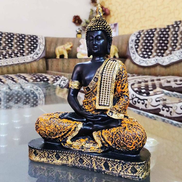 Craft Junction Beautiful Black Golden Meditating Lord Buddha Decorative Showpiece  -  25 cm