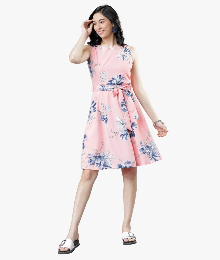 Women Fit and Flare Pink Dress Price in India