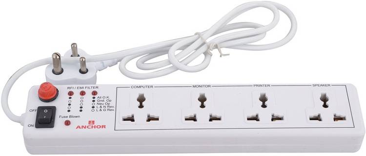 Anchor by Panasonic Spike Guard - 4 Universal Shutter Socket with Single Switch and 1.5 meters cord 4  Socket Extension Boards