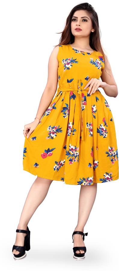 Women Skater Yellow Dress