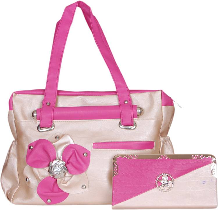 Women White, Pink Hand-held Bag