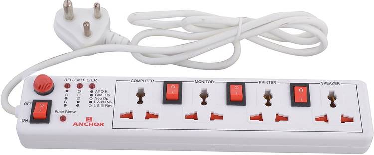 Anchor by Panasonic Spike Guard- 4 Universal Socket Shutter with Individual Switch 4 Socket Extension Boards