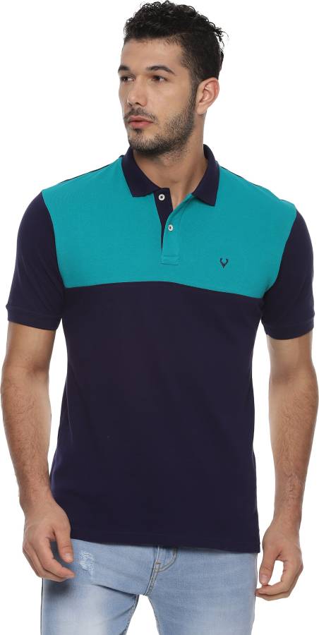 Solid Men Polo Neck Blue T-Shirt Price in India