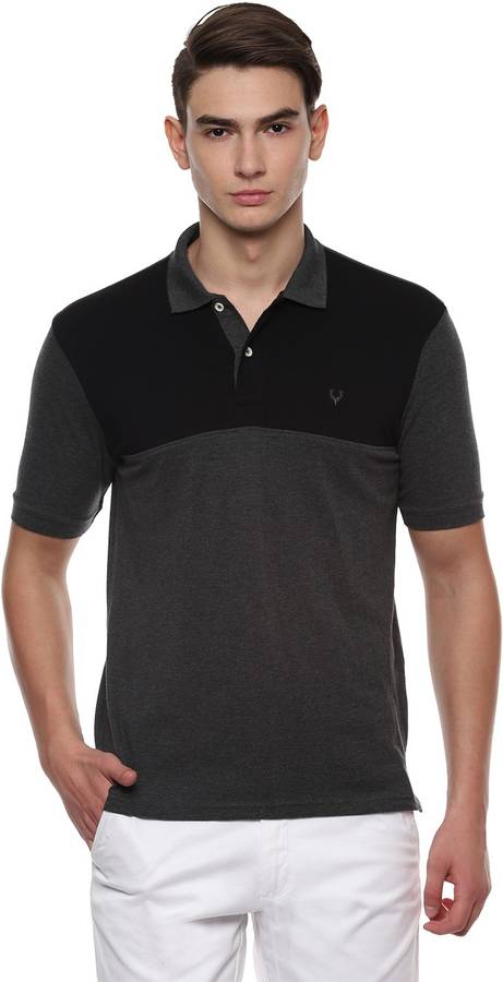 Color Block Men Polo Neck Grey T-Shirt