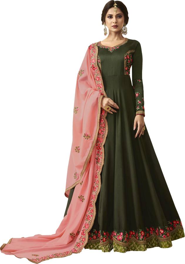 Fashion Basket Silk Solid Gown/Anarkali Kurta & Bottom Material Price in India