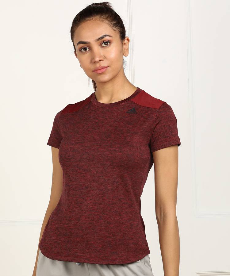 Solid Women Round Neck Maroon T-Shirt