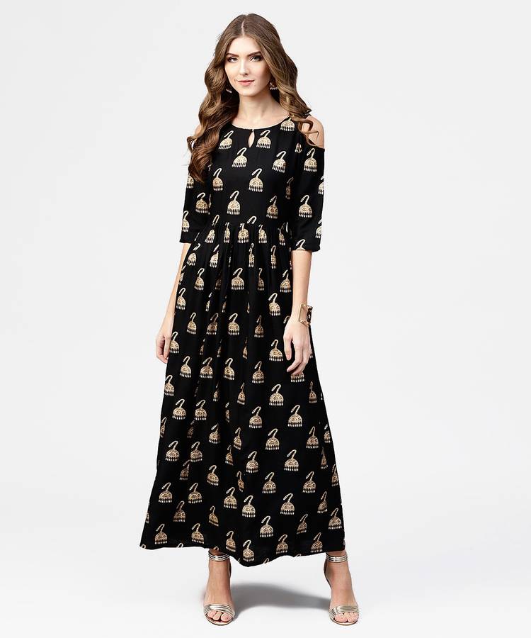 Women Ethnic Dress Gold, Black Dress