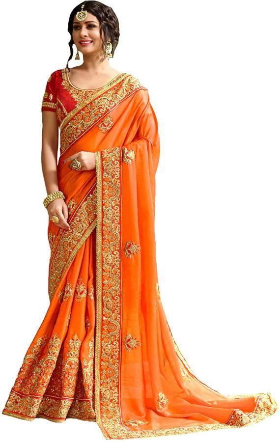 Embroidered Fashion Silk Blend Saree Price in India