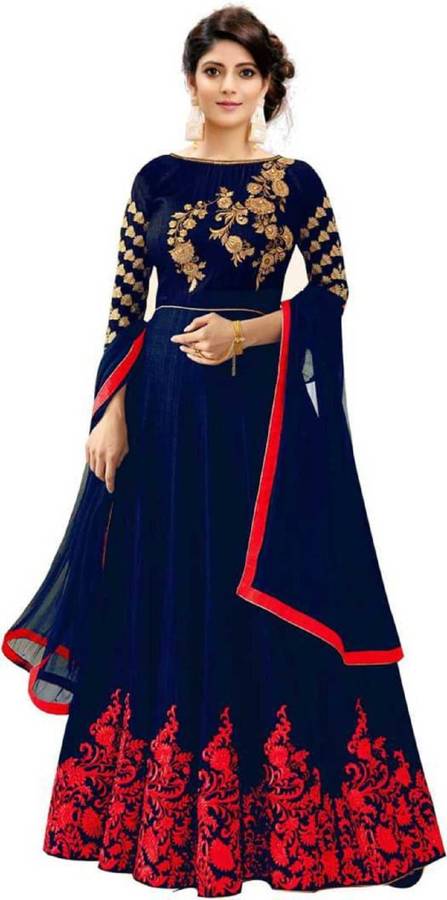 Embroidered Art Silk Semi Stitched Anarkali Gown