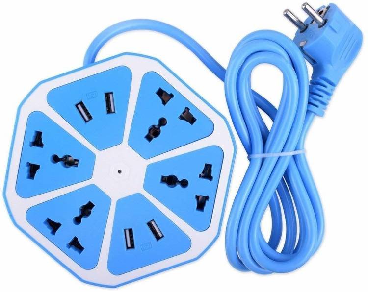 RFV1 ((tm)Extension Board 4 USB Ports 1.8 M Cable Multi Switched Socket Hexagon Charging Station EU Plug 4 Sockets + 4 USB Ports Multi Plug Use for Home/Office 4  Socket Extension Boards