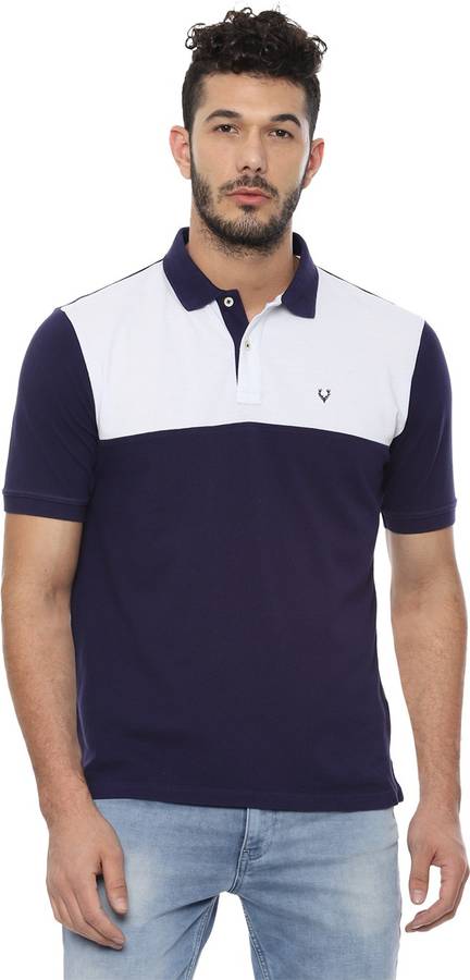 Color Block Men Polo Neck Dark Blue T-Shirt