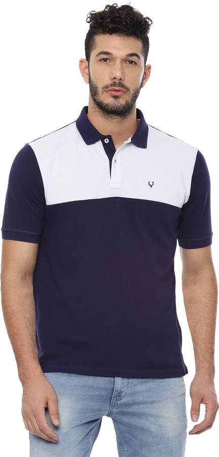 Color Block Men Polo Neck Dark Blue T-Shirt Price in India