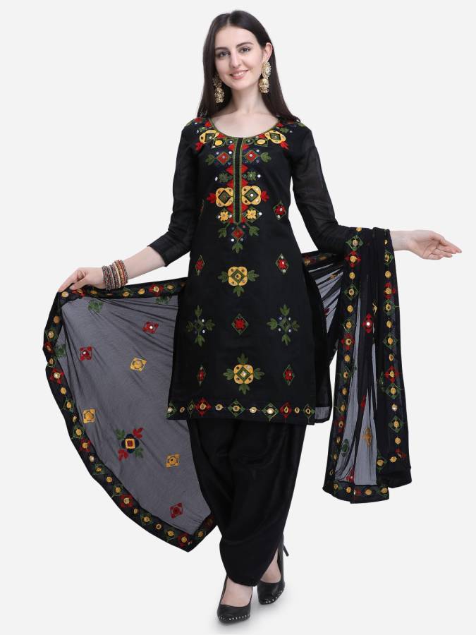 EthnicJunction Chanderi Cotton Embroidered, Embellished Salwar Suit Material