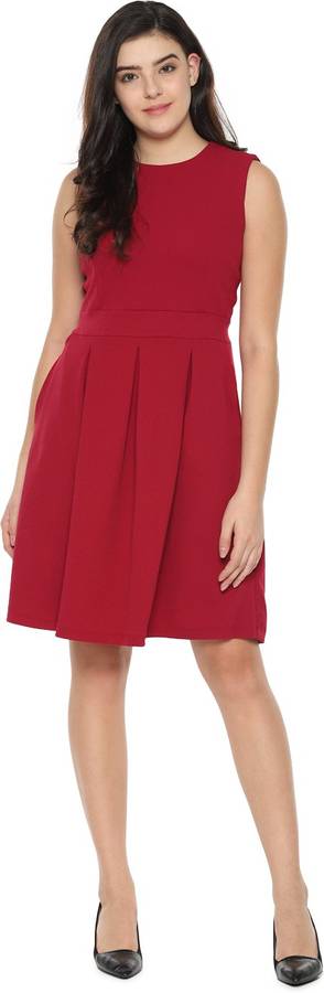 Women Pleated Red Dress