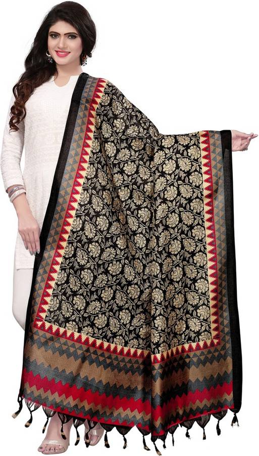 Art Silk Printed Black, Red, Multicolor Women Dupatta